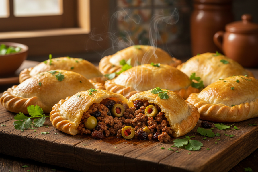Domácí empanadas s hovězí nádivkou a hrozinkami