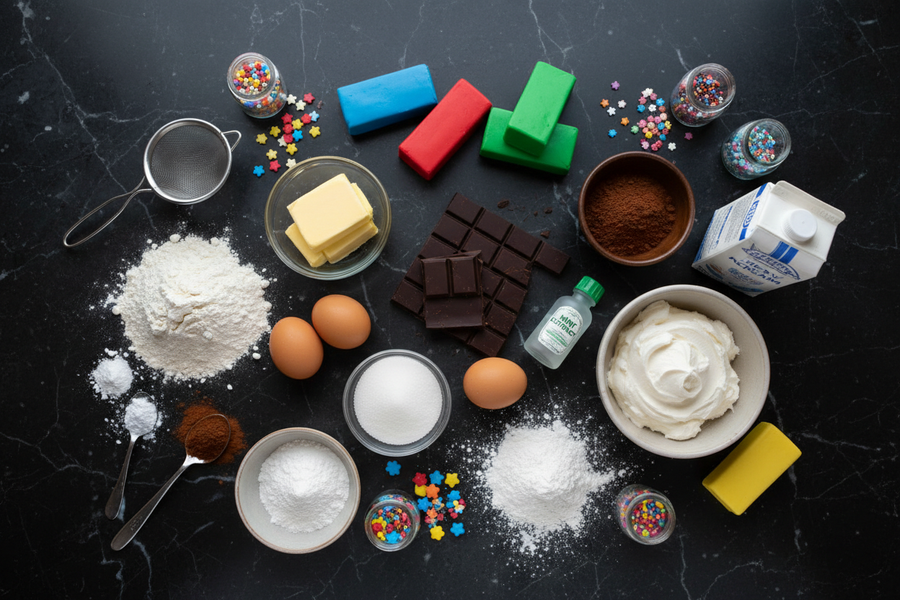 Třípatrový čokoládový dort s mascarpone krémem a fondánem