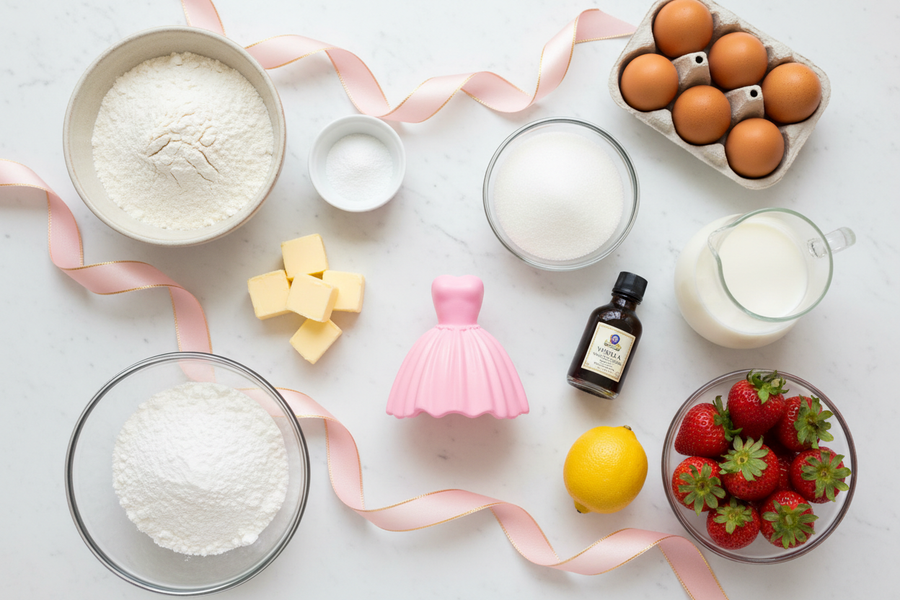 Barbie dort ve tvaru šatů s jahodovým mascarpone krémem