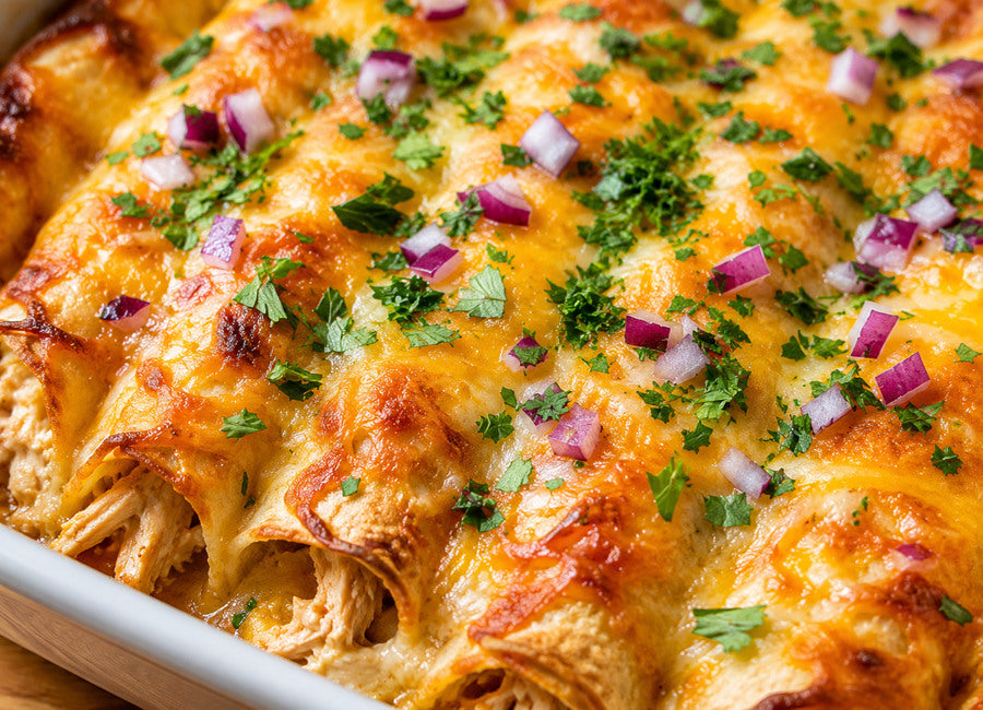 Kuřecí enchiladas s domácí rajčatovo-chilli omáčkou