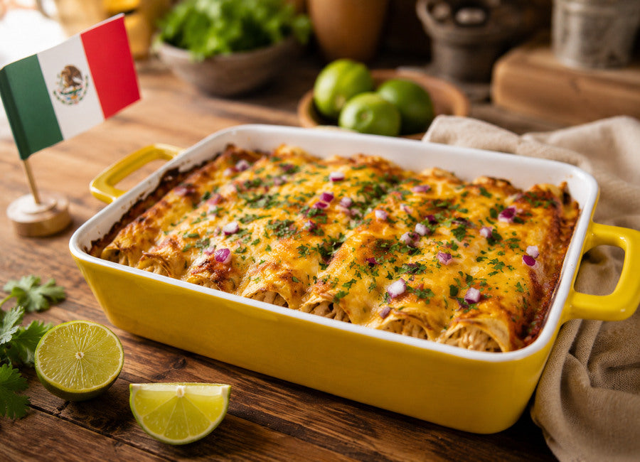 Kuřecí enchiladas s domácí rajčatovo-chilli omáčkou