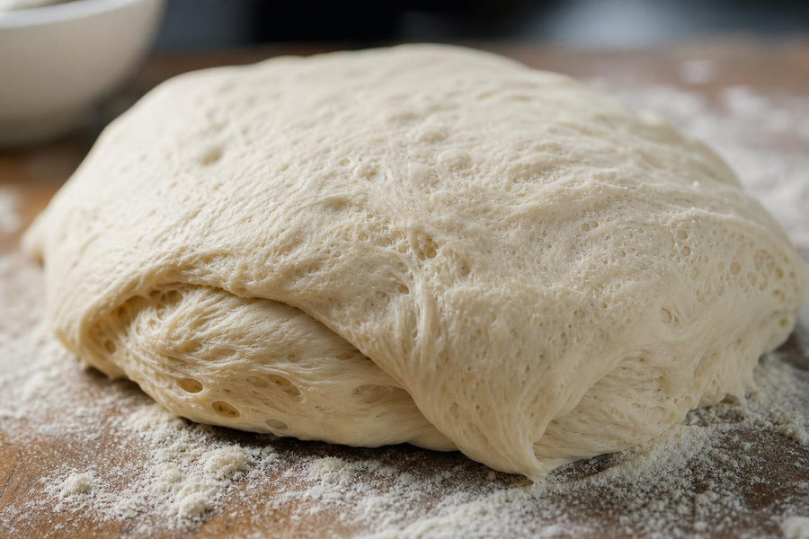 Detail hotového pokrmu Originální italské těsto na pizzu.