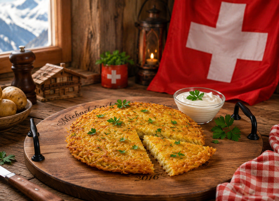 Rösti se švýcarským sýrem Gruyère nebo Emmental
