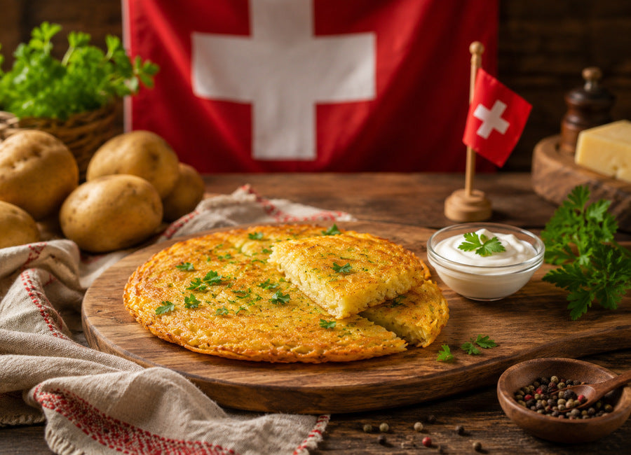 Rösti se švýcarským sýrem Gruyère nebo Emmental