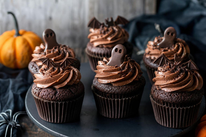 Čokoládové cupcakes s halloweenskou dekorací