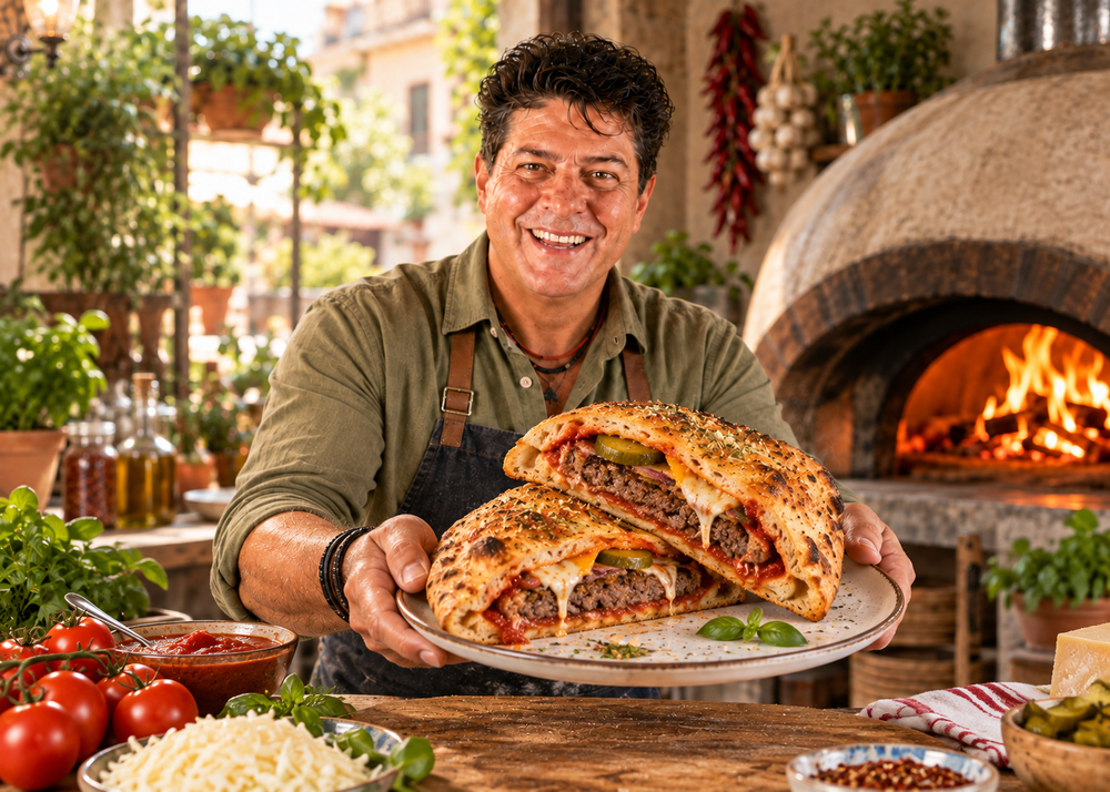 Majkl představuje pizza burger – hovězí burger uvnitř křupavé pizzové kapsy