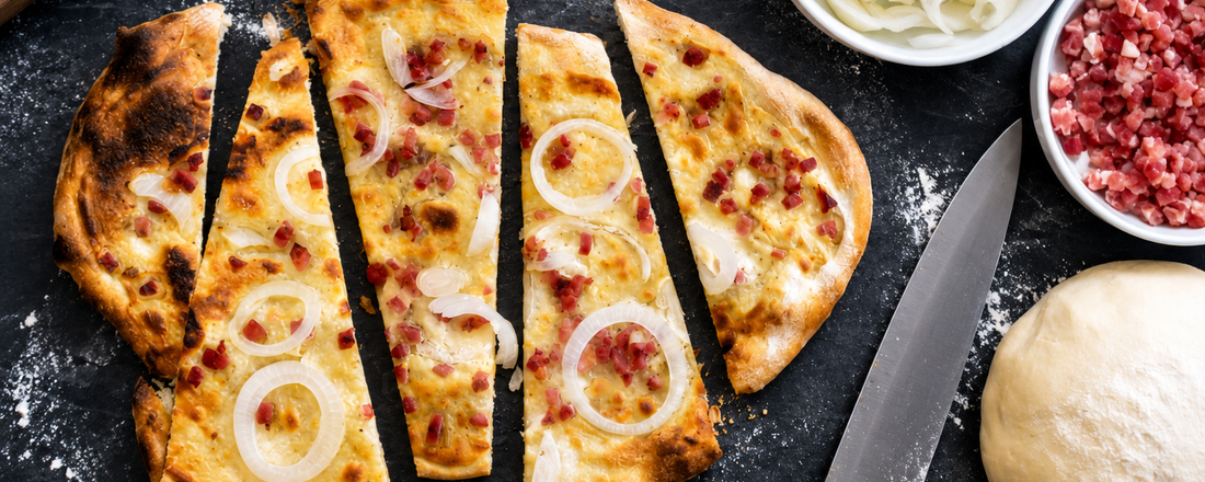 Tarte flambée (Flammkuchen) se slaninou a cibulí