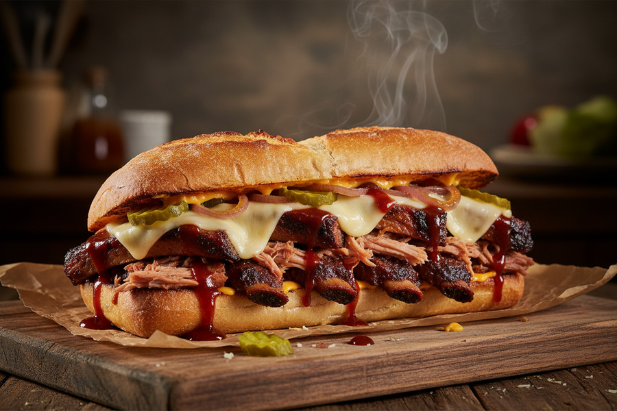 Sendvič s grilovanými žebry a BBQ omáčkou