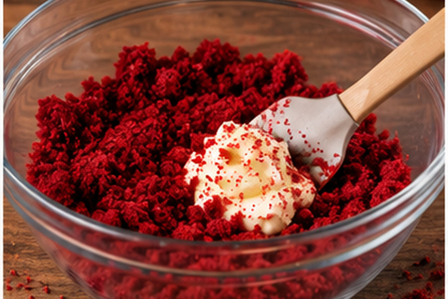 Příprava hmoty na dortová lízátka z nadrobeného red velvet korpusu