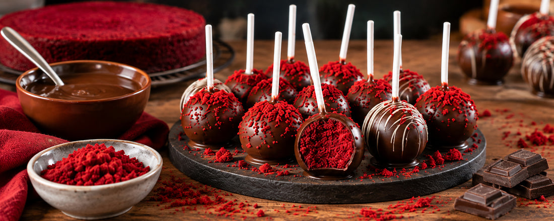 Dortová lízátka z red velvet korpusu s čokoládou