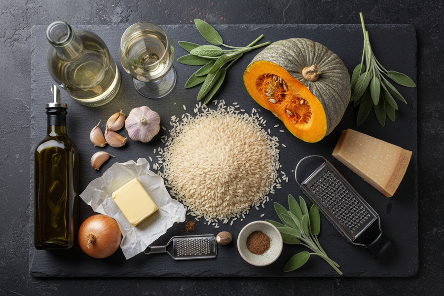 Dýňové risotto se šalvějí, bílým vínem a Parmigiano Reggiano
