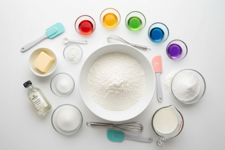 Duhový dort s mascarpone krémem (Rainbow Cake)