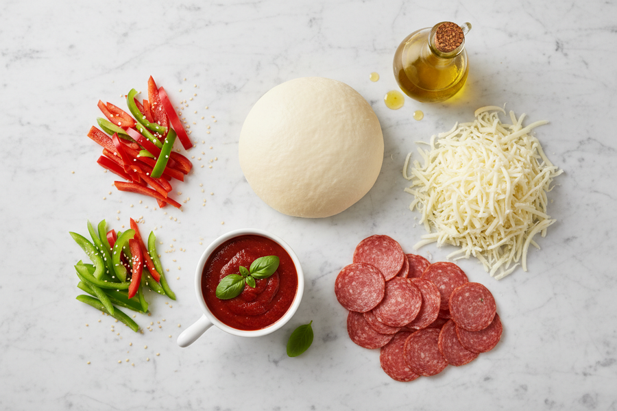 Pizza bábovka z pizzového těsta s marinara omáčkou, sýrem a paprikášem