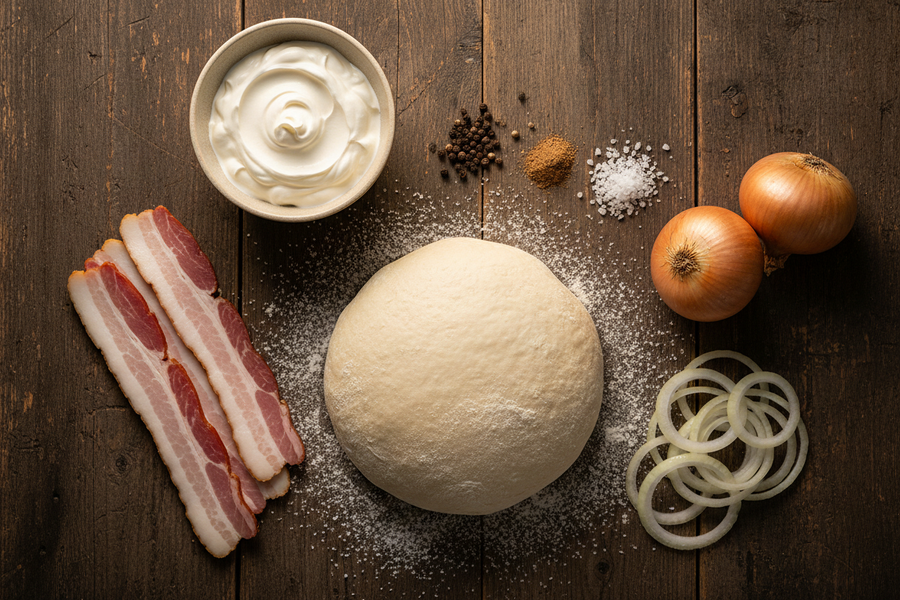 Tarte flambée (Flammkuchen) se slaninou a cibulí