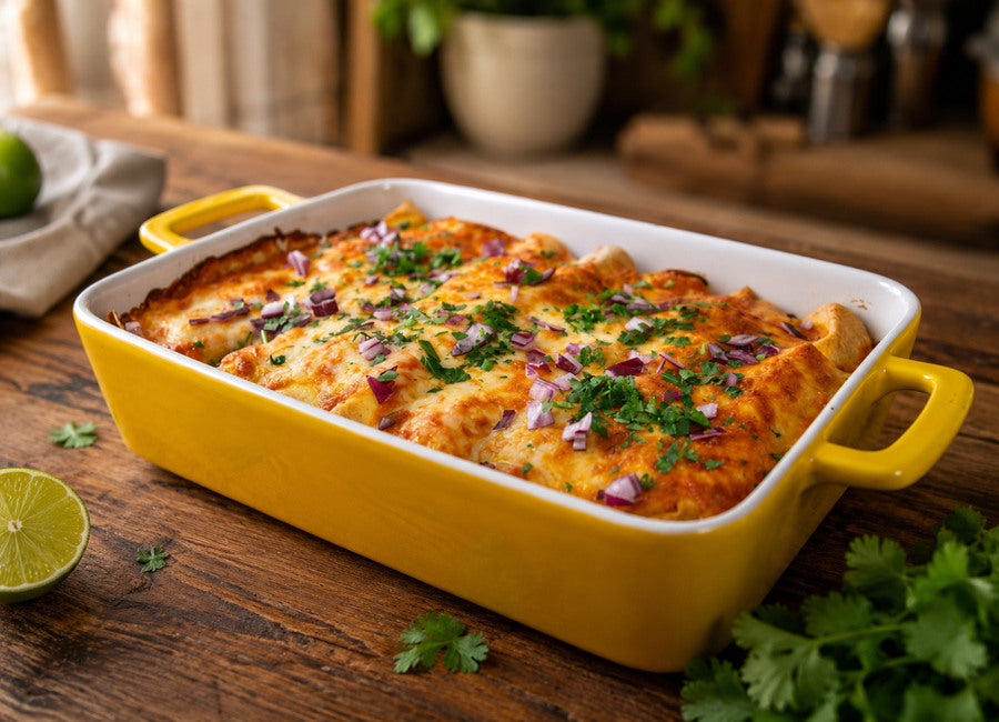 Kuřecí enchiladas s domácí rajčatovo-chilli omáčkou