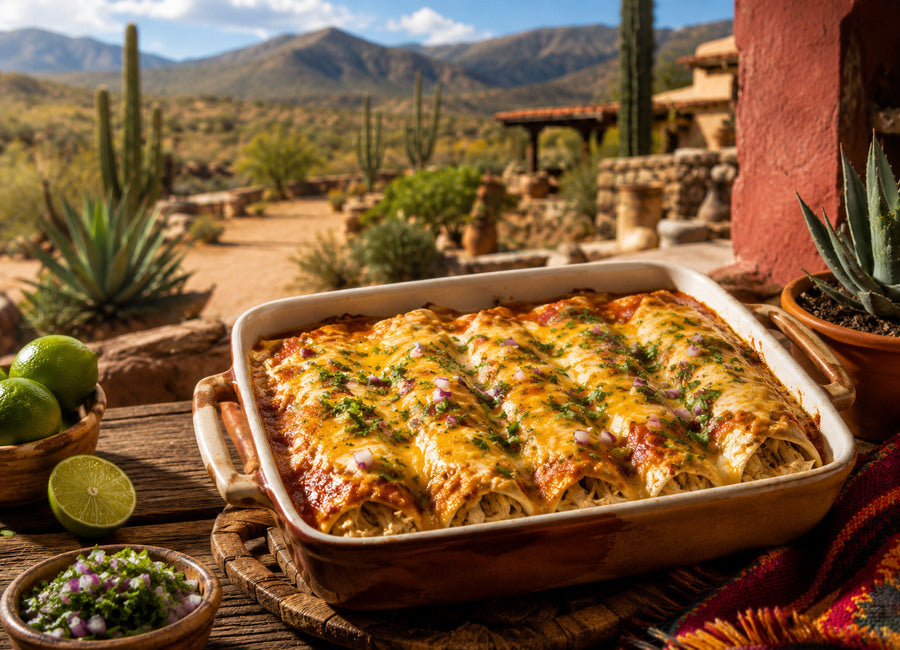 Kuřecí enchiladas s domácí rajčatovo-chilli omáčkou