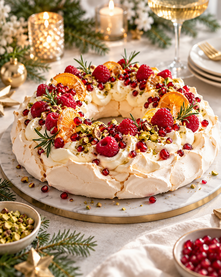 Vánoční Pavlova ve tvaru věnce