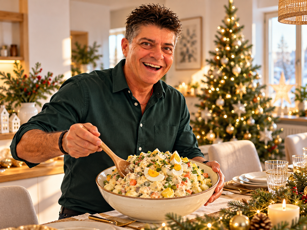 Majkl s receptem bramborovy-salat – vánoční fotografie 2026