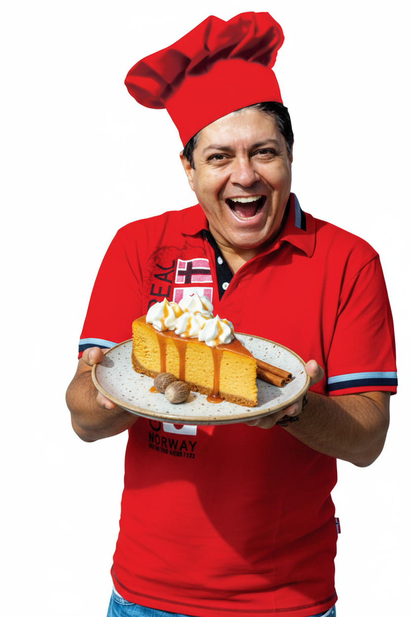 Nepečený dýňový cheesecake s pumpkin spice, šlehačkou a karamelovou omáčkou