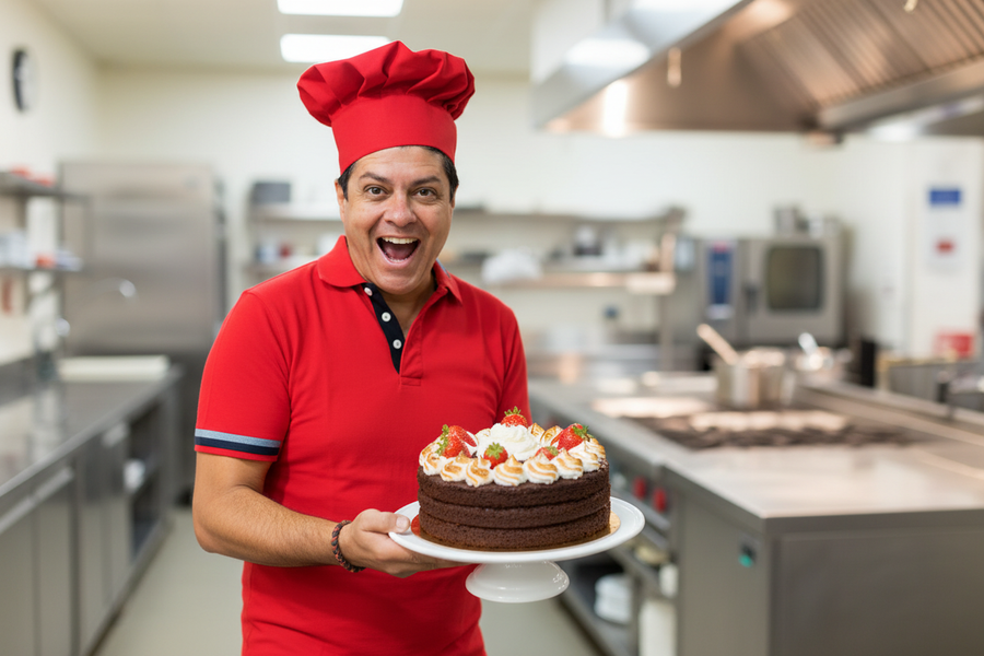 Čokoládový dort Pavlova s pusinkovým věncem, šlehačkou a jahodami