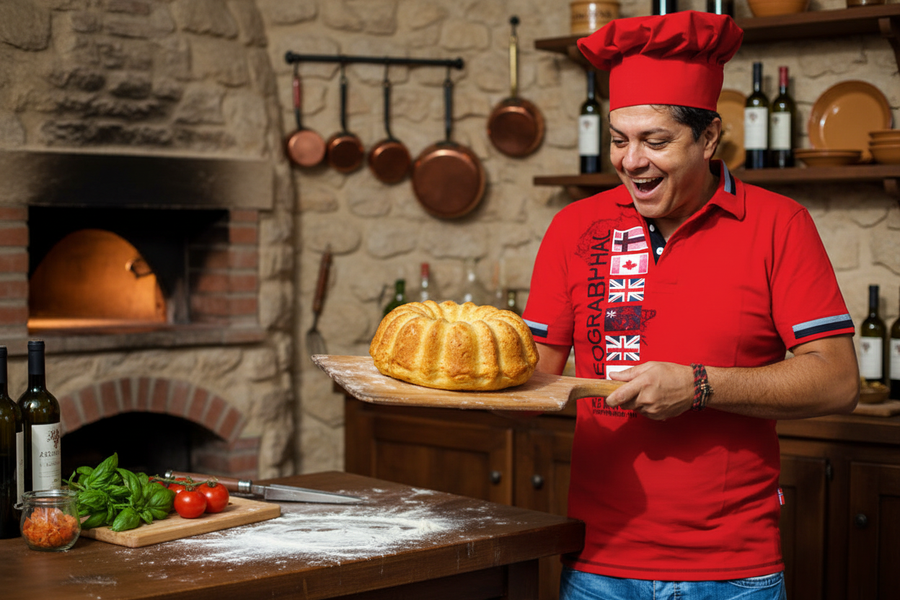 Pizza bábovka z pizzového těsta s marinara omáčkou, sýrem a paprikášem