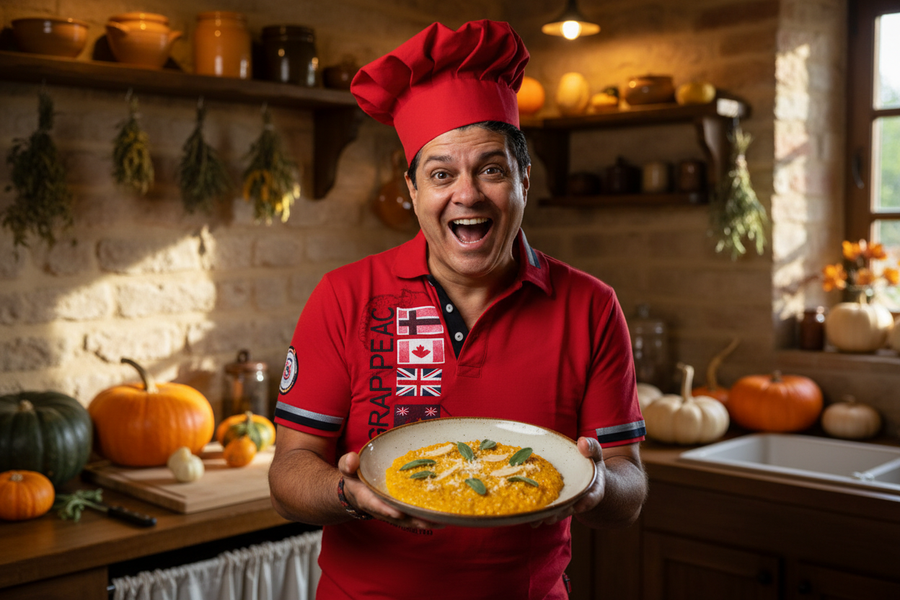 Dýňové risotto se šalvějí, bílým vínem a Parmigiano Reggiano