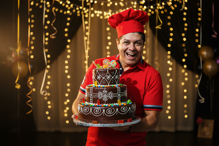 Třípatrový čokoládový dort s mascarpone krémem a fondánem