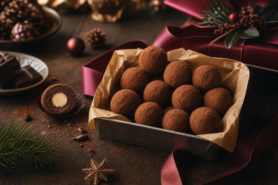 Stylová food fotografie receptu Domácí Mozartovy koule – vánoční jedlý dárek.