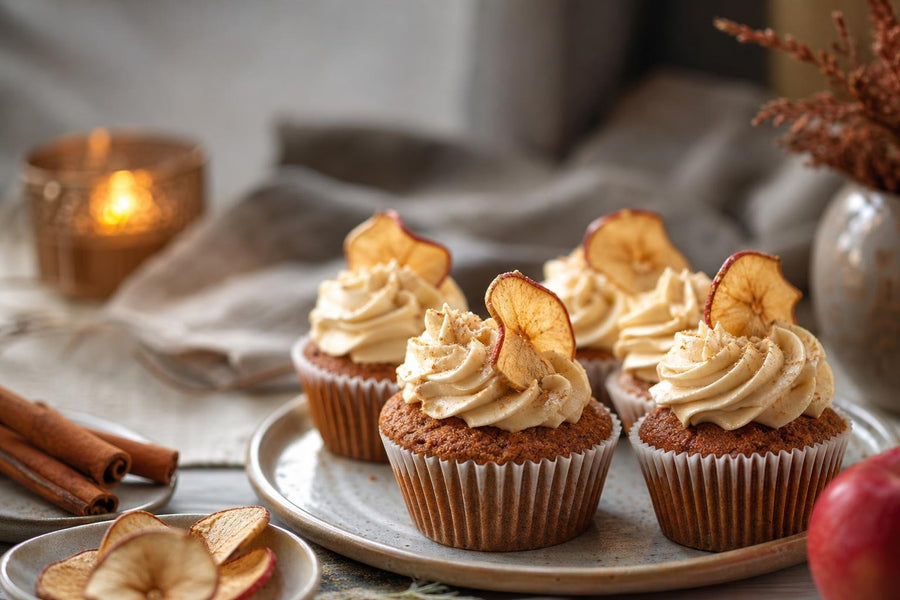 Stylová food fotografie receptu Jablečné cupcakes s vánočním kořením a máslovým javorovým krémem.