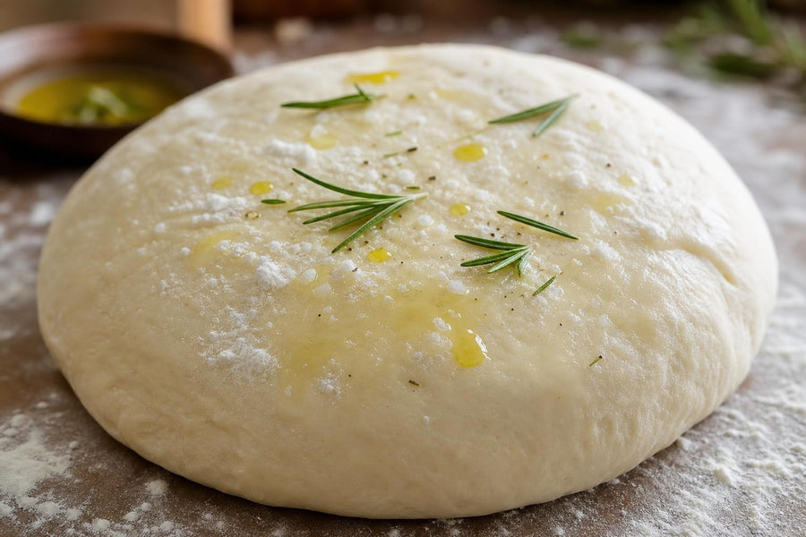 Detail textury a ozdoby receptu Originální italské těsto na pizzu.