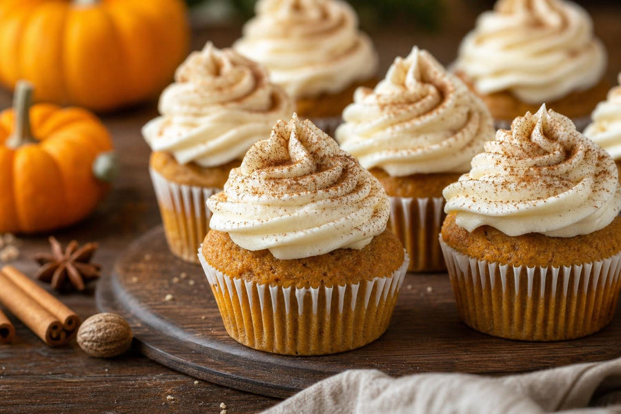 Detail hotového pokrmu Dýňové cupcakes s pumpkin spice.