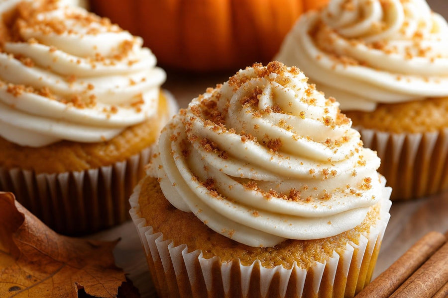 Detail textury a ozdoby receptu Dýňové cupcakes s pumpkin spice.