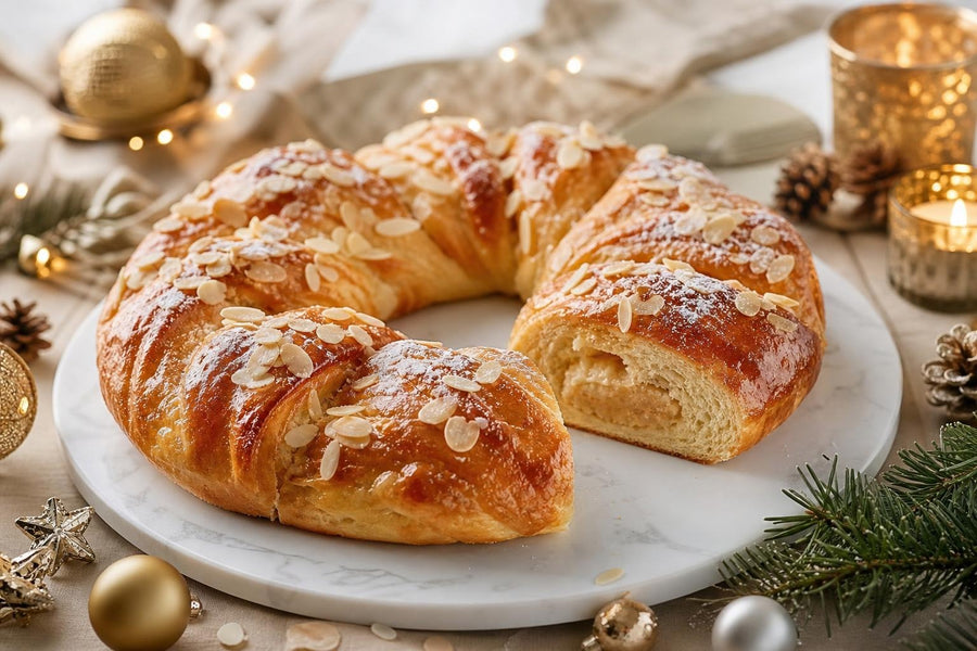 Stylová food fotografie receptu Vánoční věnec Kerstkrans s mandlovou náplní.