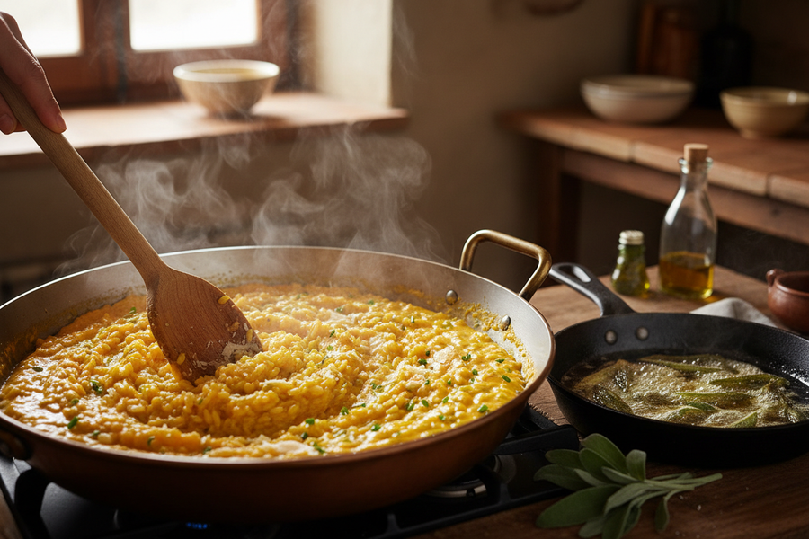 Dýňové risotto se šalvějí, bílým vínem a Parmigiano Reggiano