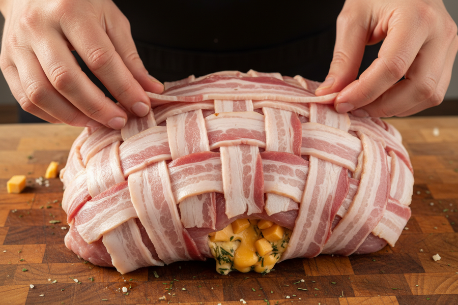 Slaninová bomba s čedarem a domácí BBQ omáčkou