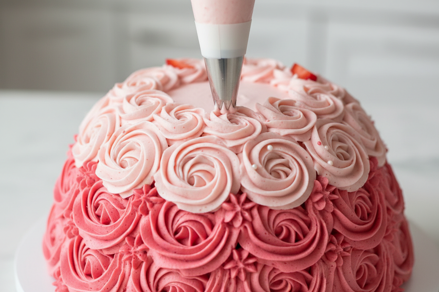 Barbie dort ve tvaru šatů s jahodovým mascarpone krémem