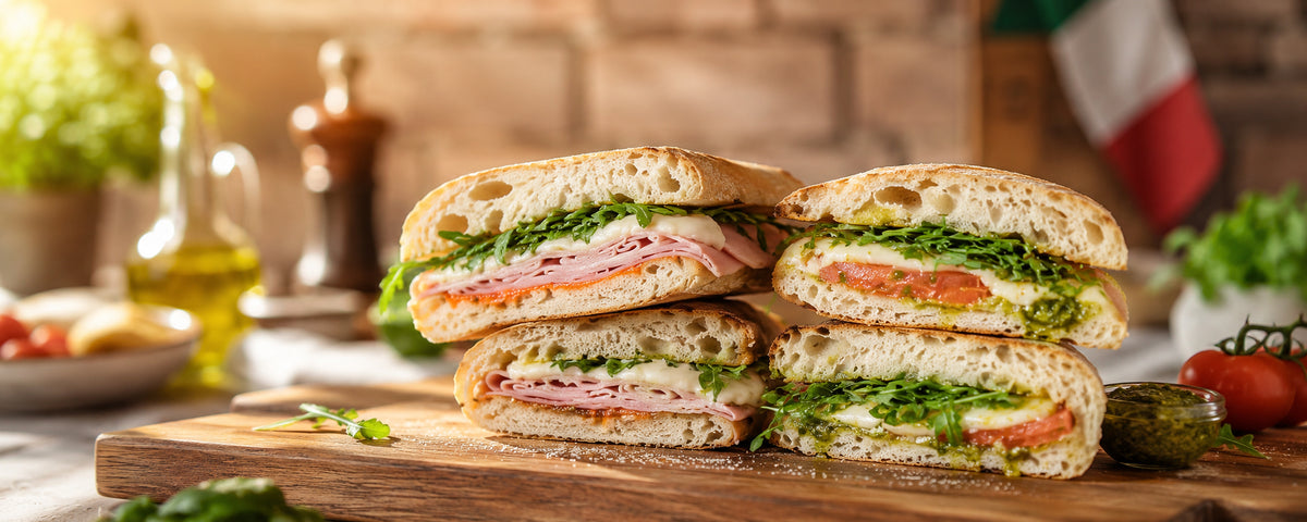 Pizza panini z Majklova těsta – pesto, mozzarella, mortadela a burrata