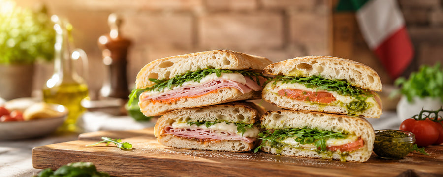 Pizza panini z Majklova těsta – pesto, mozzarella, mortadela a burrata