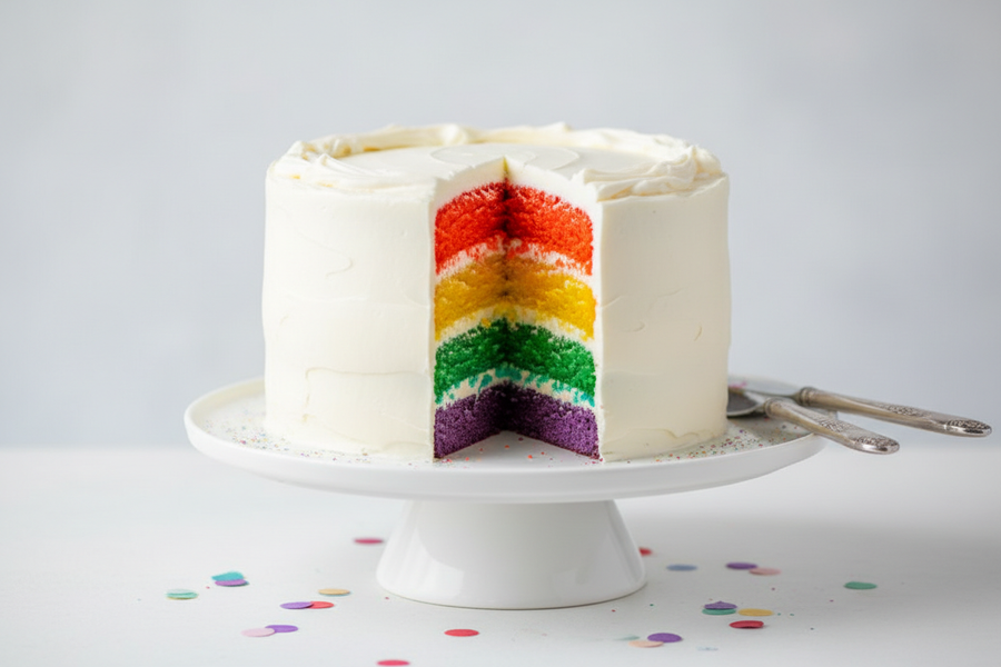 Duhový dort s mascarpone krémem (Rainbow Cake)