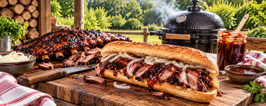 Sendvič s grilovanými žebry a BBQ omáčkou