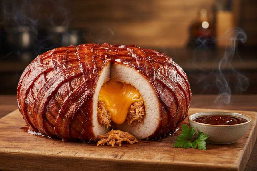 Slaninová bomba s čedarem a domácí BBQ omáčkou
