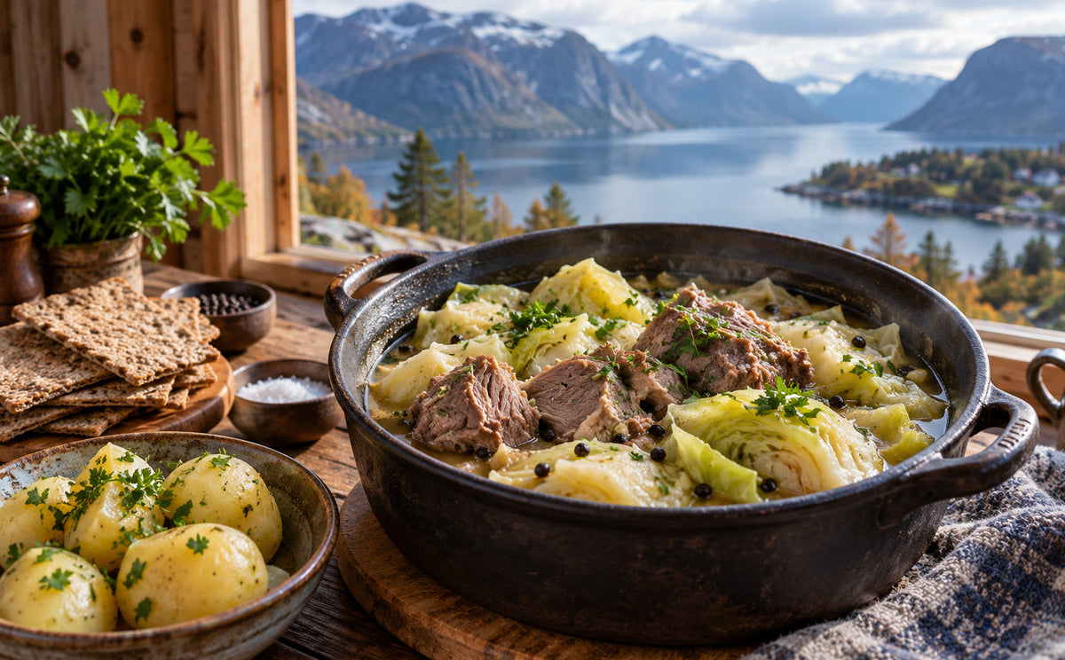 Norské domácí jídlo a fjord v pozadí, inspirace k Majklovu newsletteru