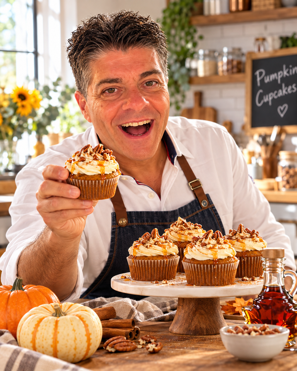 Majkl s jídlem Dýňové cupcakes s javorovým sirupem, jedinečná schválená fotografie pod HERO