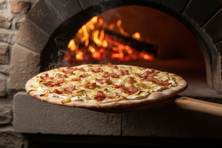 Tarte flambée (Flammkuchen) se slaninou a cibulí